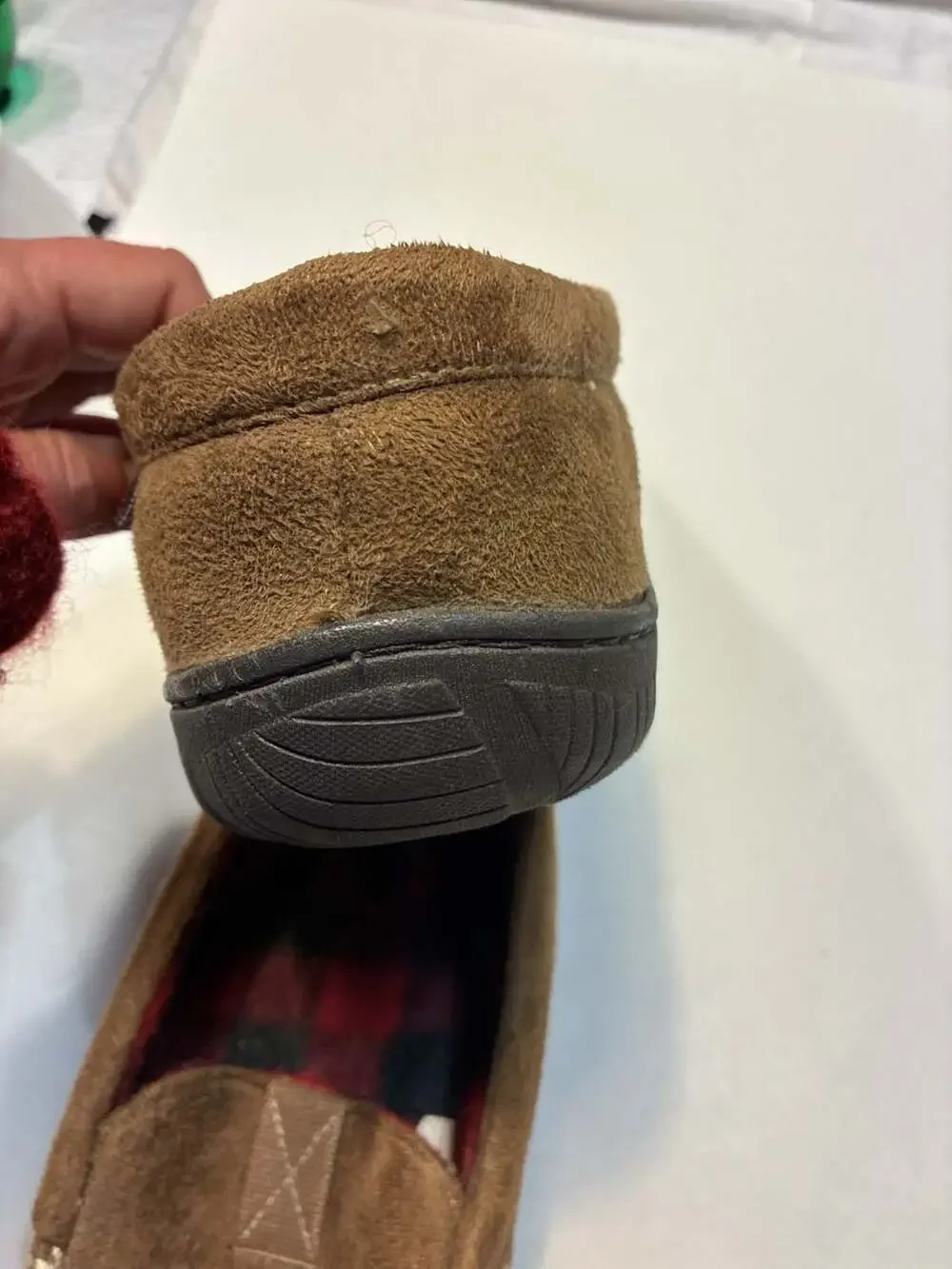 Signature by Levi Strauss & Co. Men's Brown Suede Moccasin Slippers with Plaid L